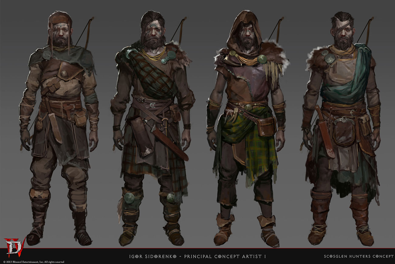 Scosglen Male Hunters Concept Art from Diablo IV