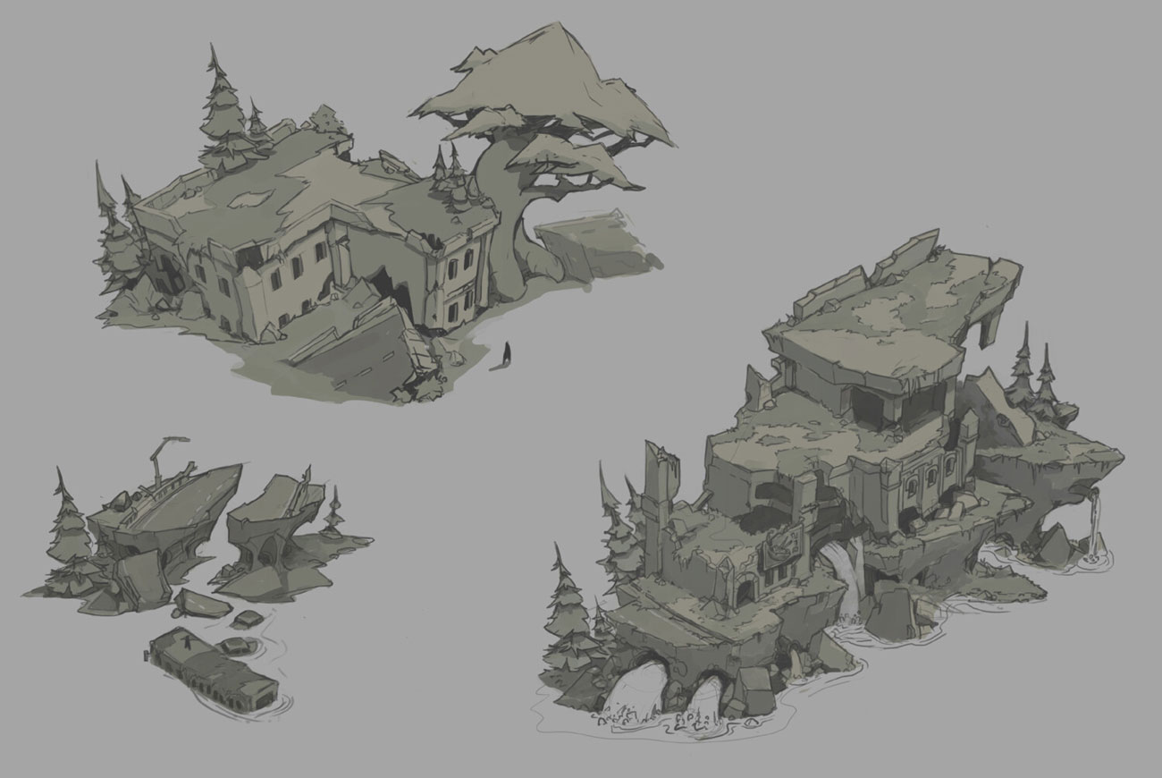 City Sketches from Darksiders Genesis