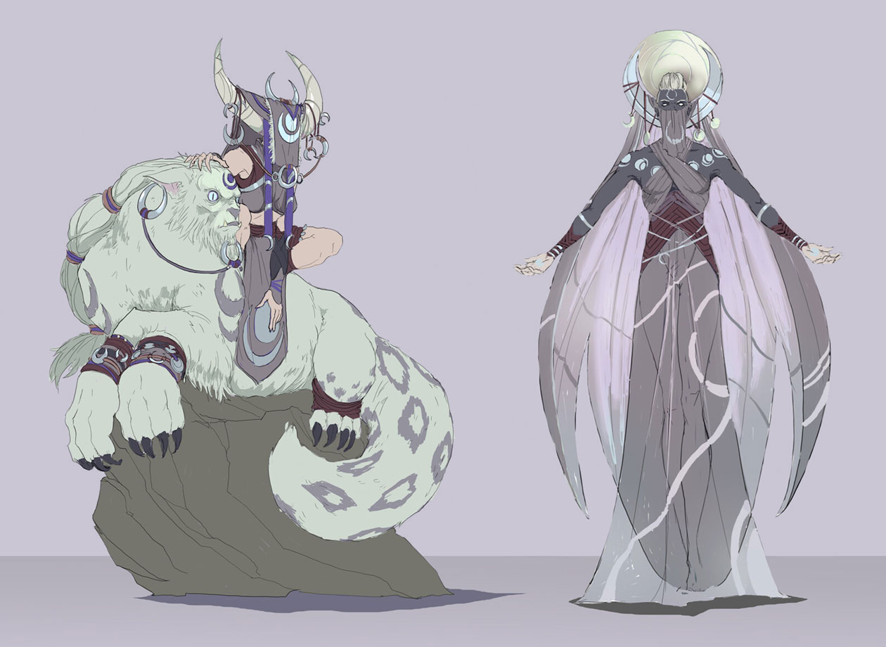 Moonweaver and Lunari Priestess Art from Legends of Runeterra