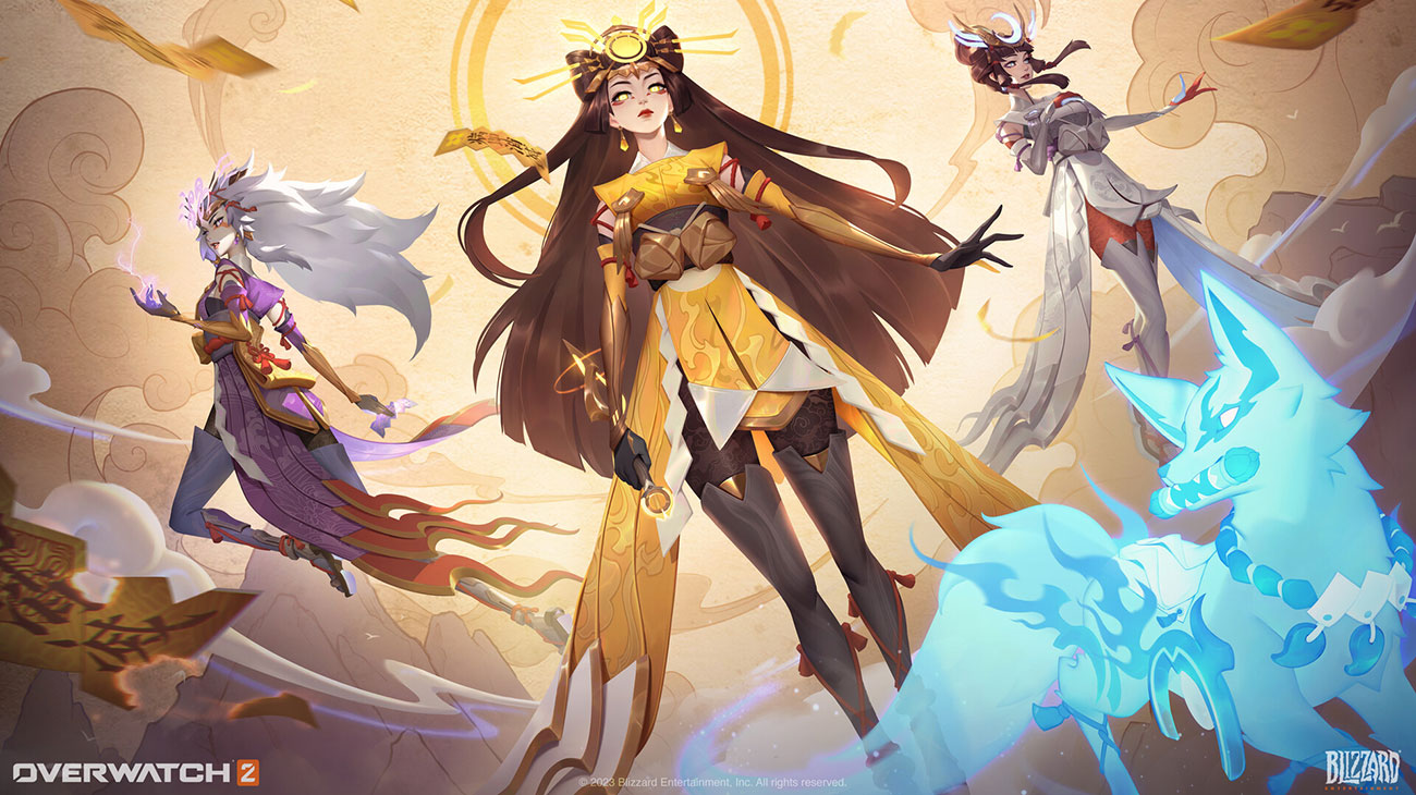 Amaterasu Kiriko Mythic Skin Illustration from Overwatch 2