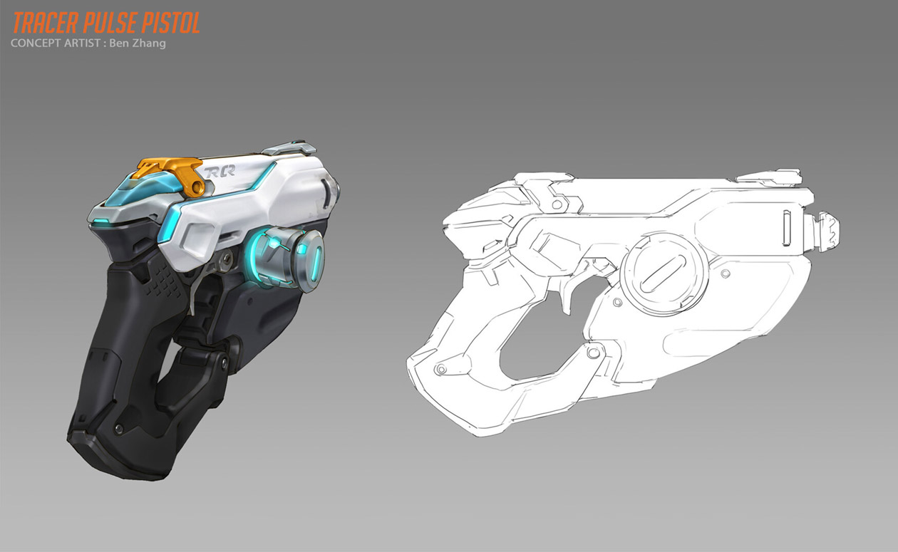 Tracer Pulse Pistol Art from Overwatch 2