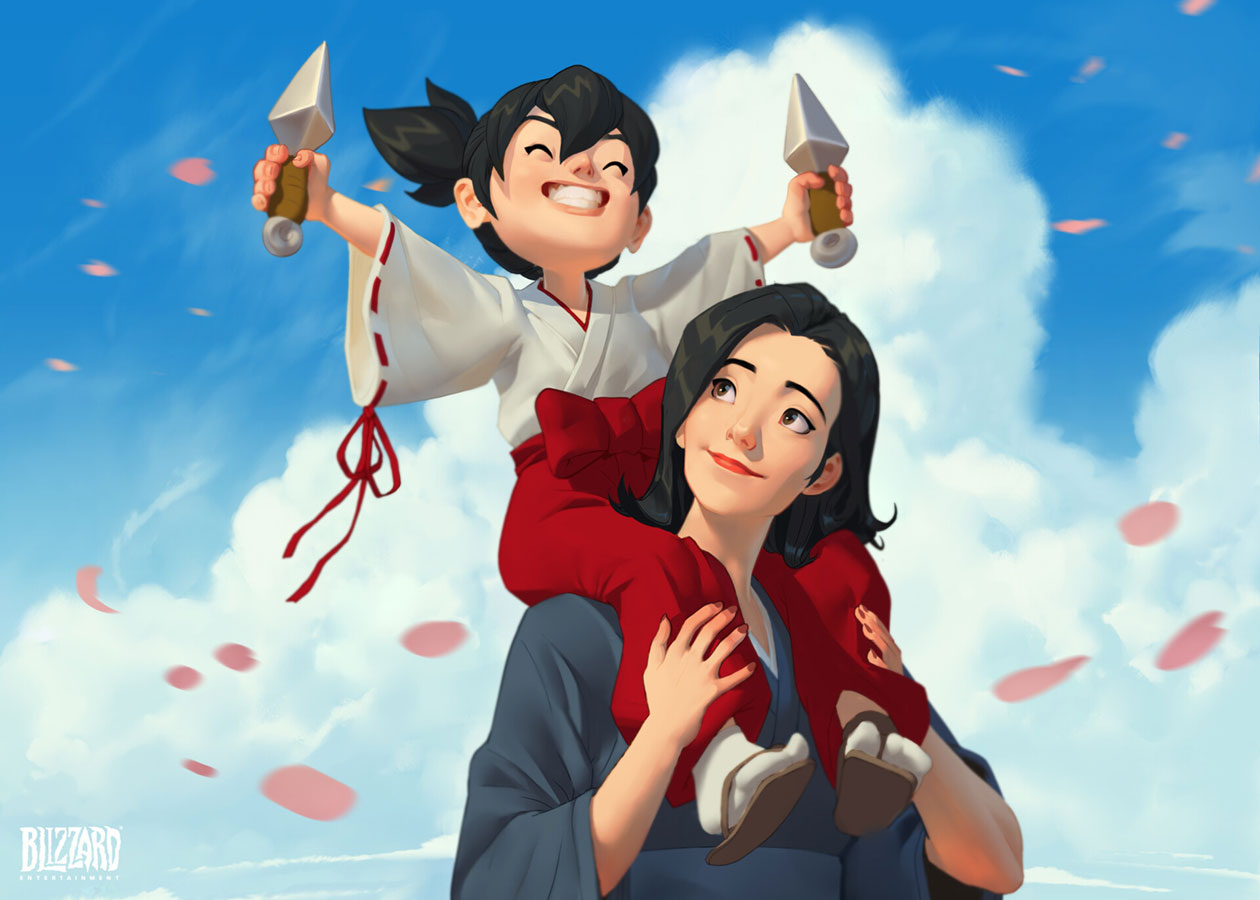 Young Kiriko and Her Mother Art from Overwatch 2
