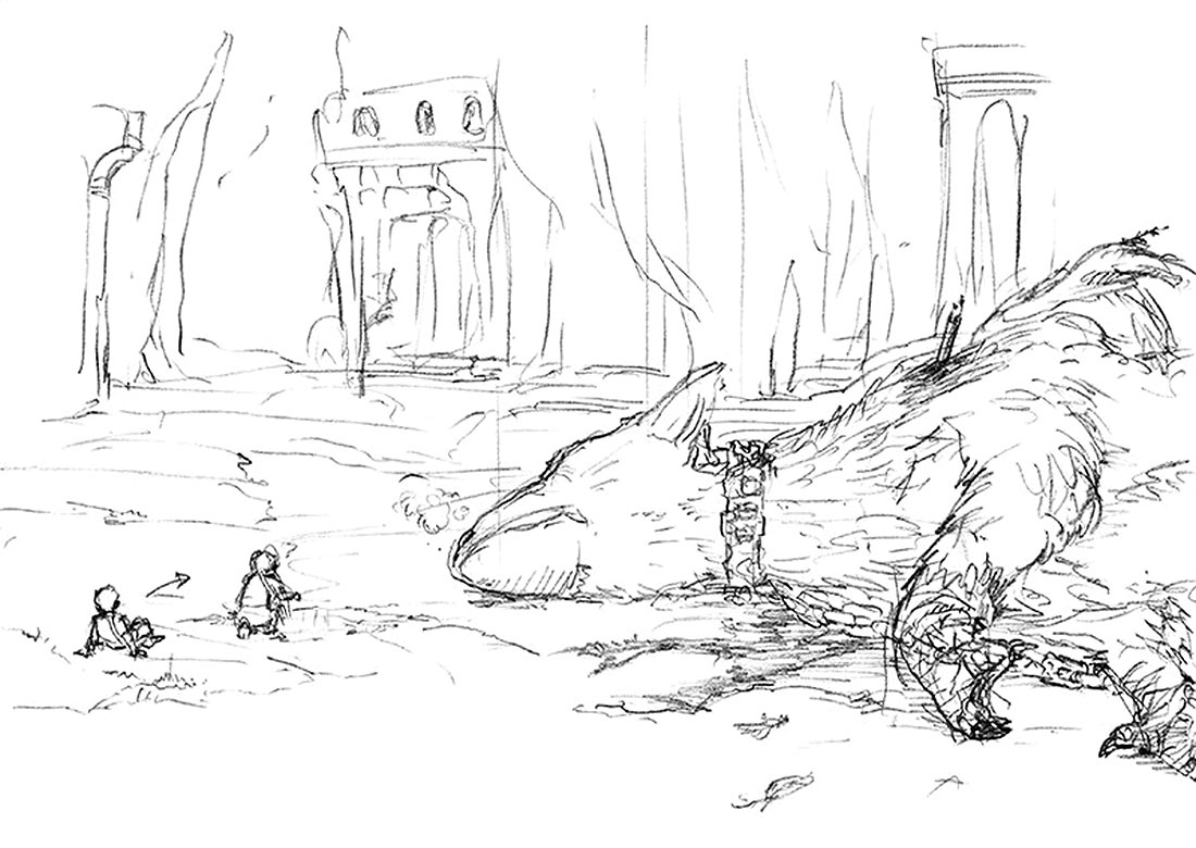 Chained Trico Concept Art from The Last Guardian