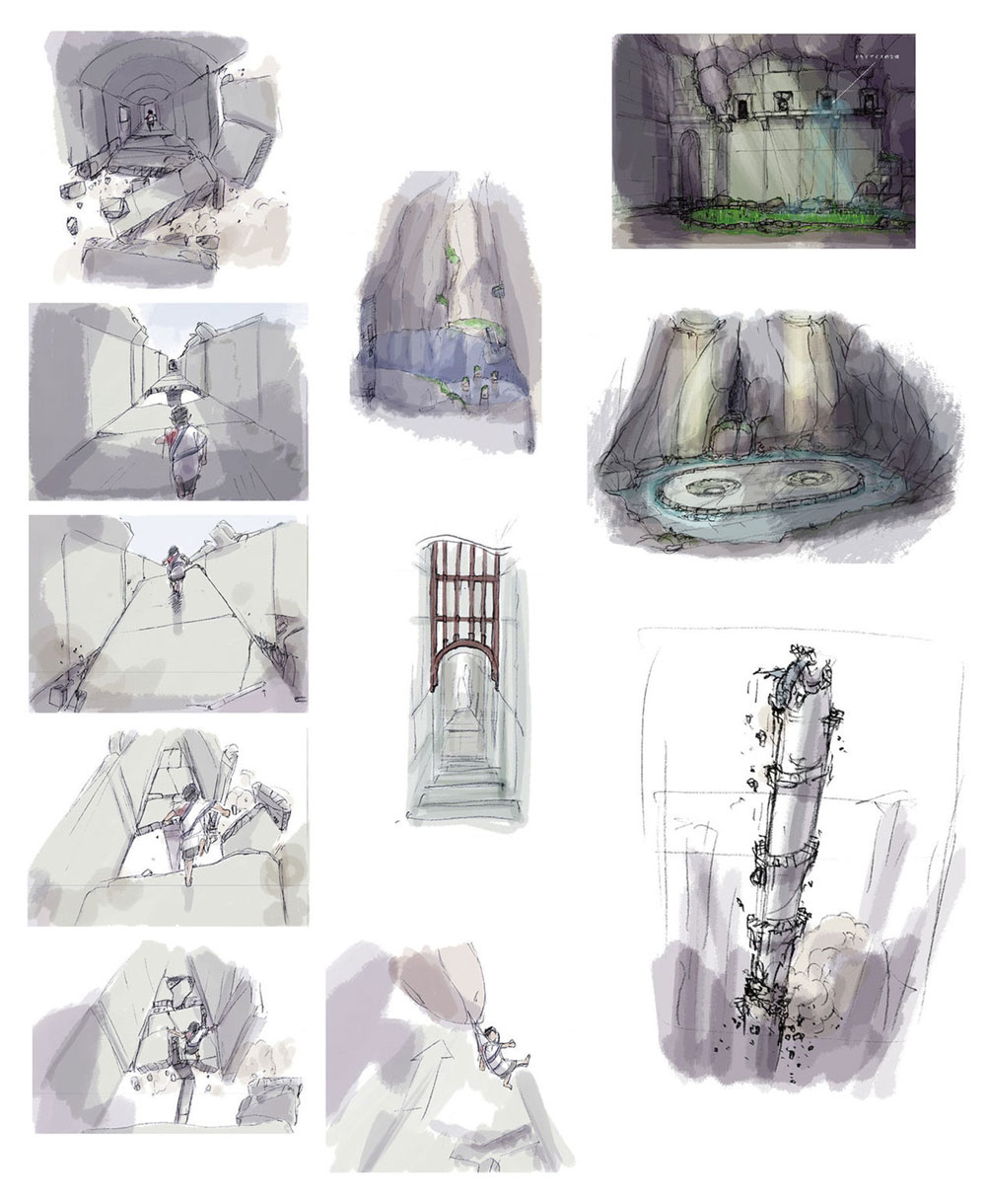Collapsing Passage and Tower Concept Art from The Last Guardian