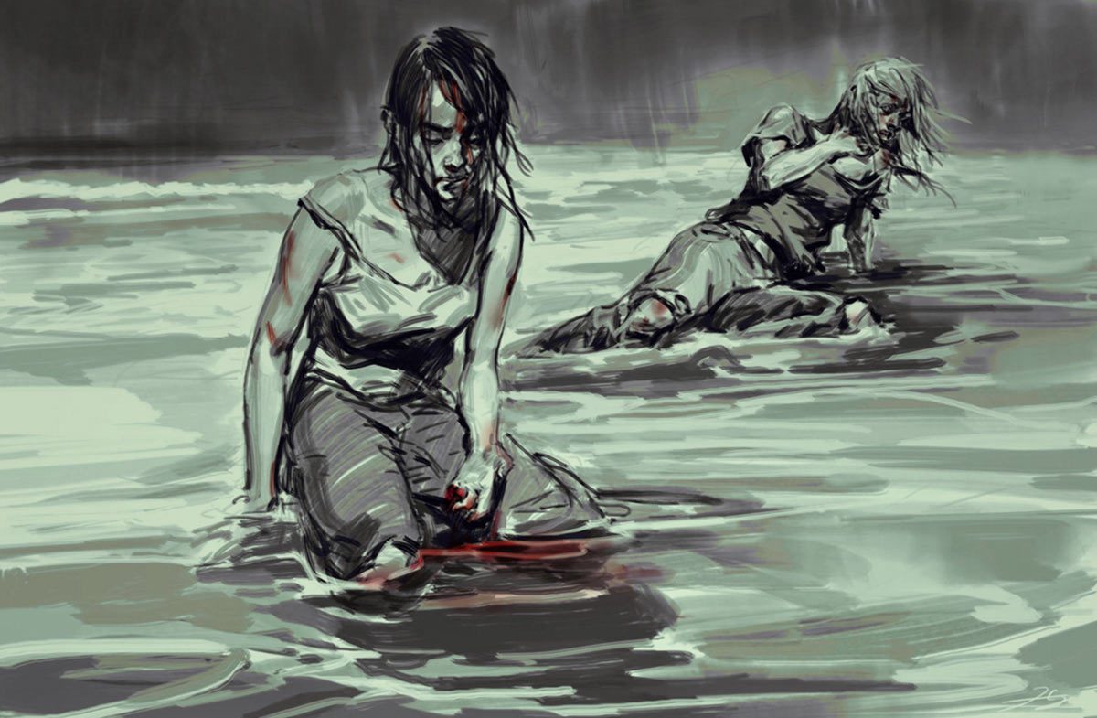 Ellie and Abby Final Battle Artwork from The Last of Us Part II