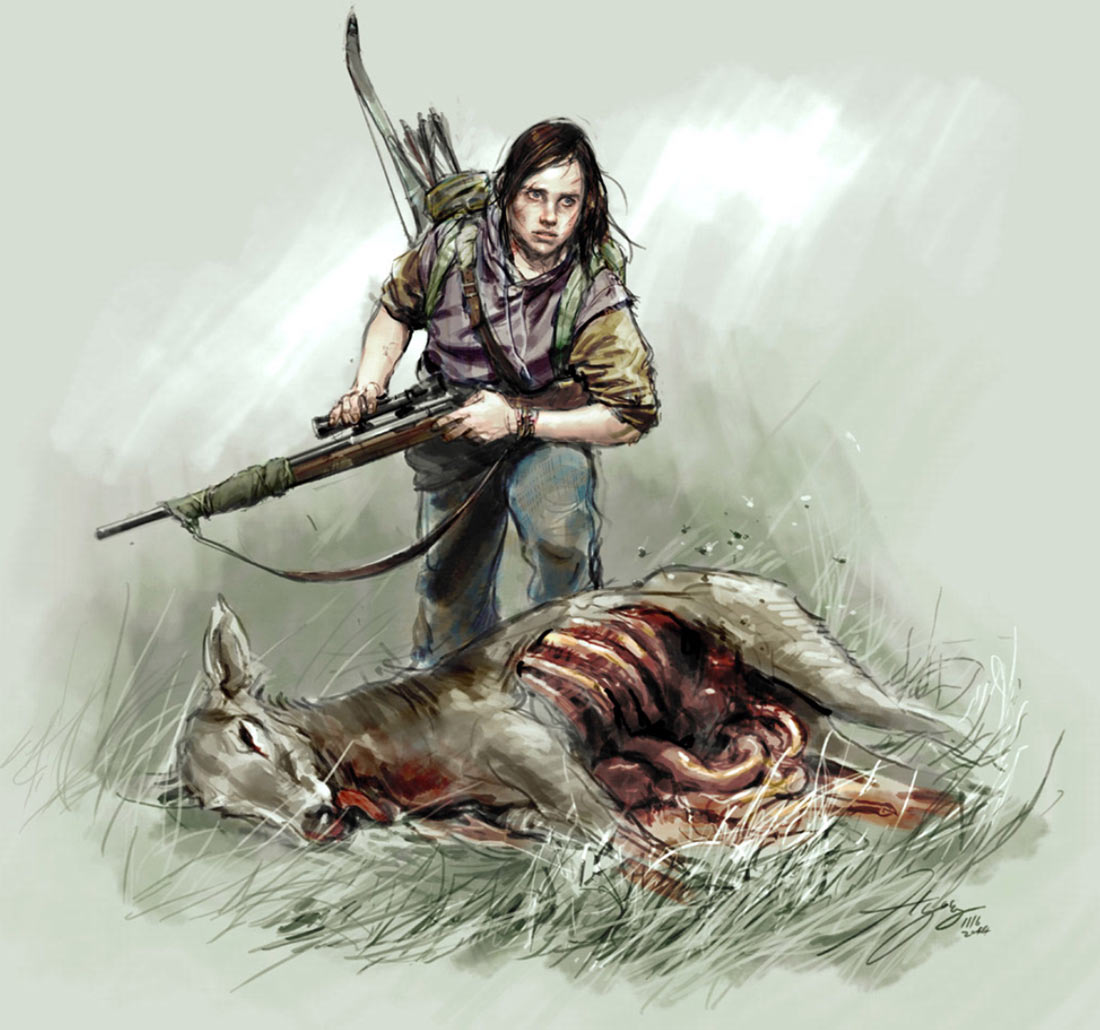 Ellie and Deer Corpse Art from The Last of Us Part II