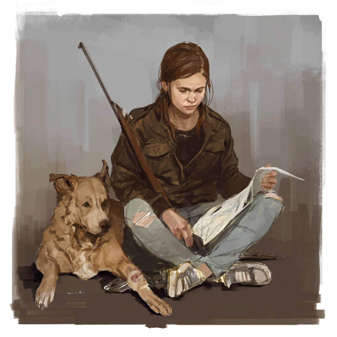 Ellie and Dog Art from The Last of Us Part II