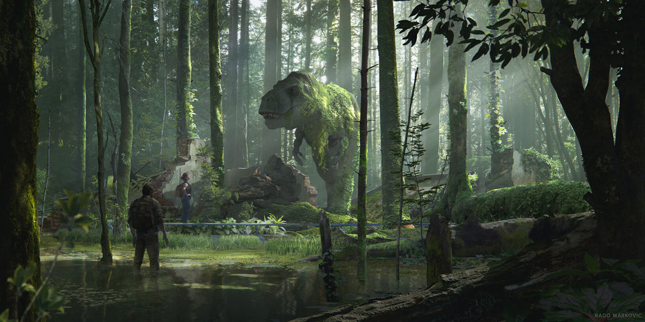 Museum Entrance T-Rex Art from The Last of Us Part II