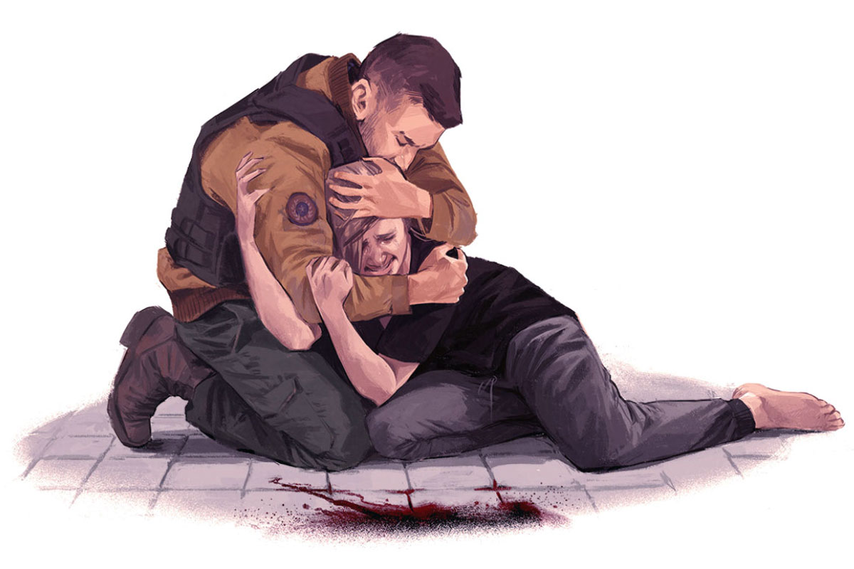 Owen Consoling Abby Art from The Last of Us Part II