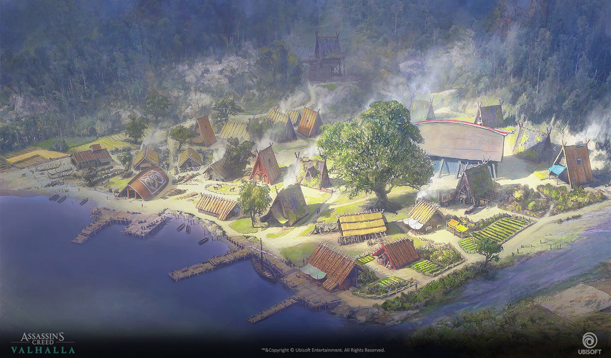 Developed Settlement Art from Assassin's Creed Valhalla
