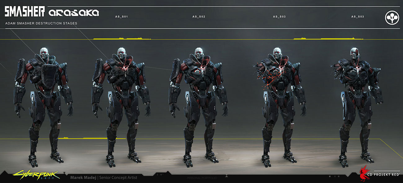 Adam Smasher Destruction Stages Art from Cyberpunk 2077