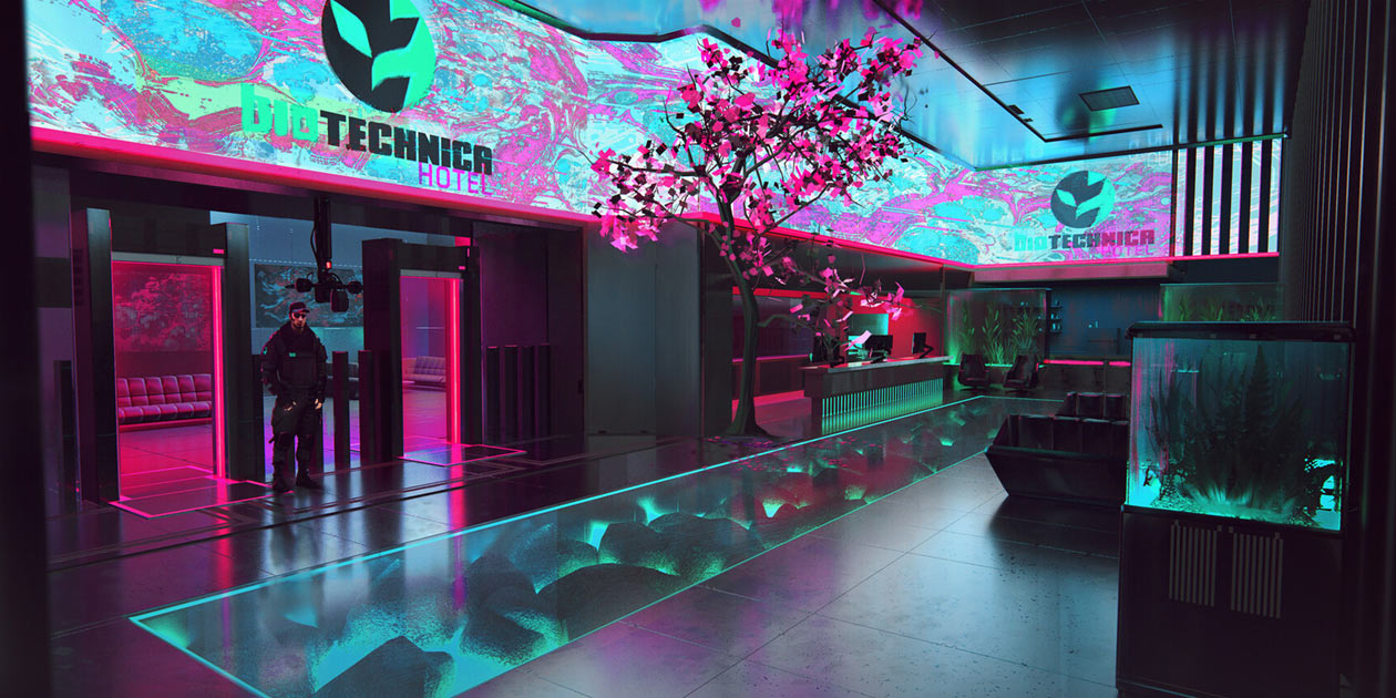 Biotechnica Hotel Art from Cyberpunk 2077