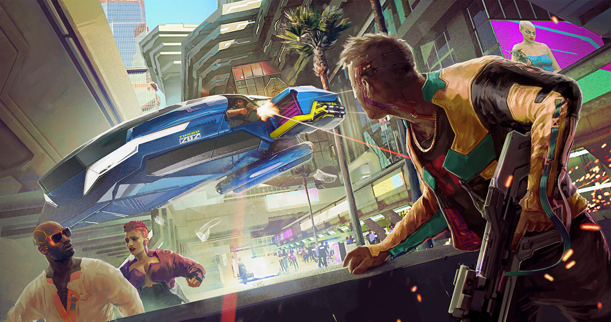 Fly-by Shooting Art from Cyberpunk 2077