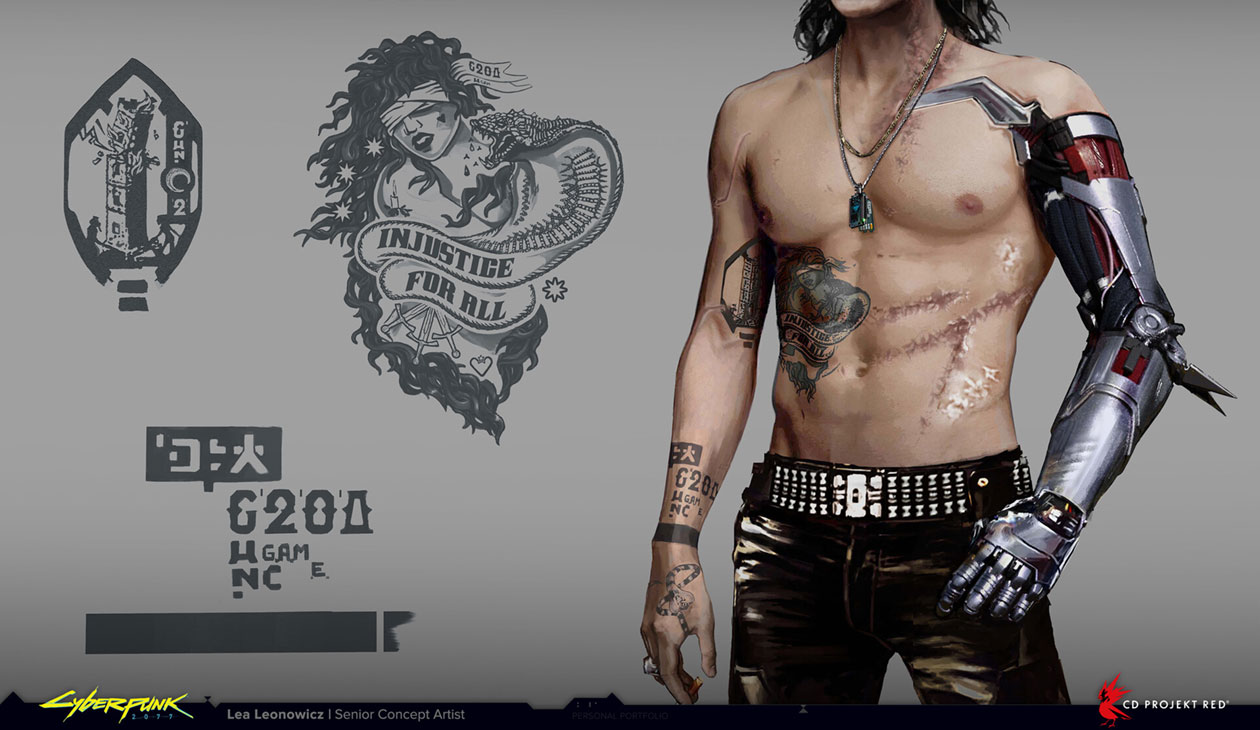 Johnny Silverhand Tattoos Art from Cyberpunk 2077
