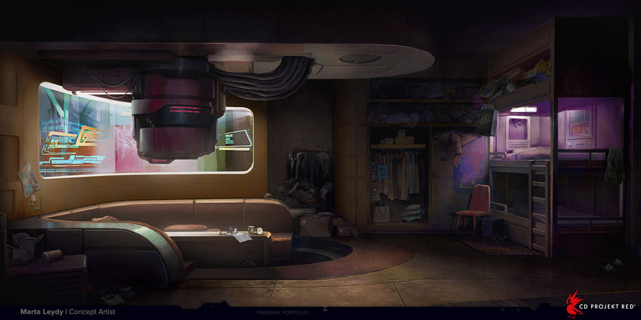 Poor Apartment Bedroom and Living Room Art from Cyberpunk 2077