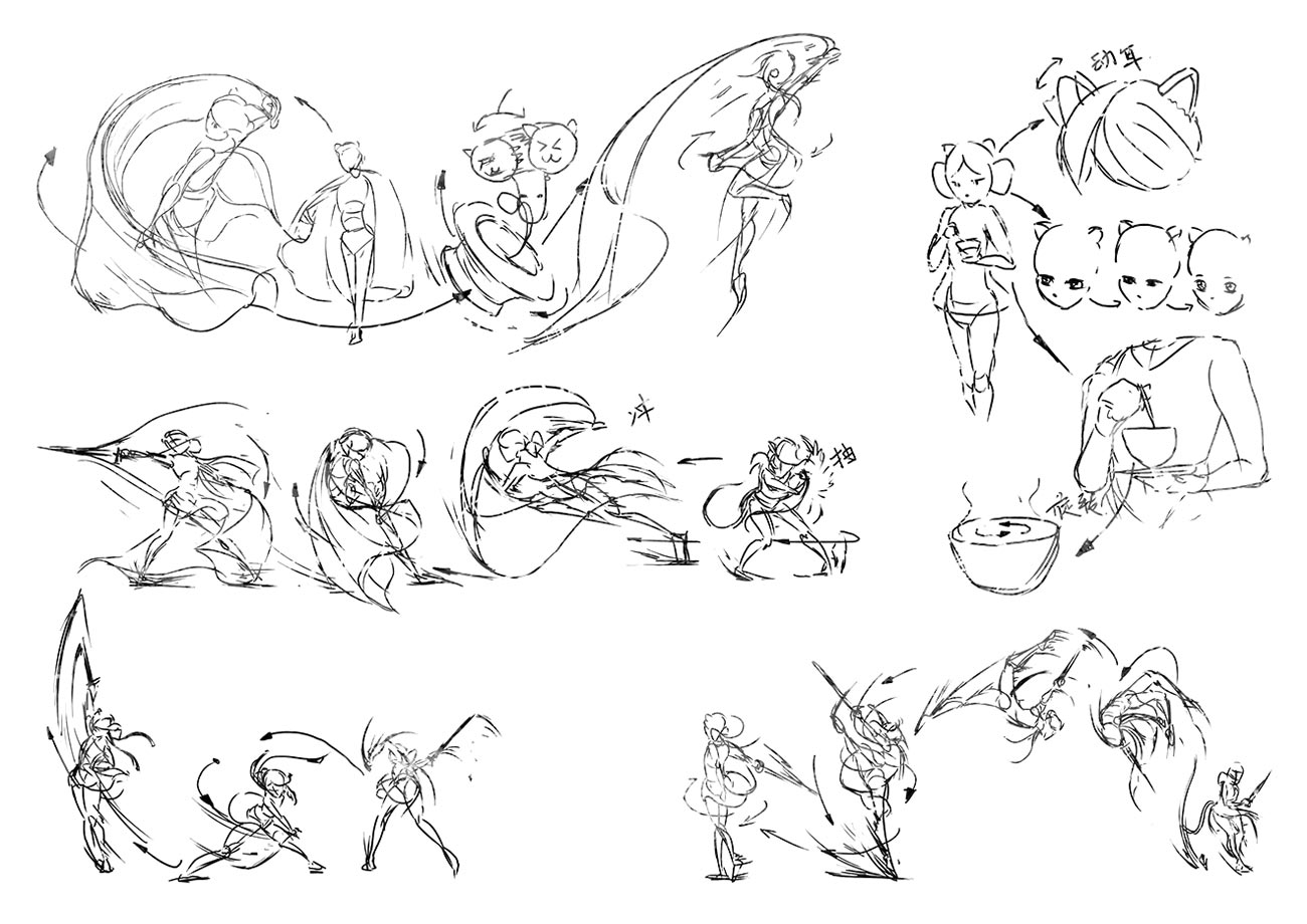 Lynette Animation Sketches from Genshin Impact