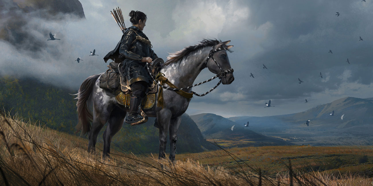 Jin Sakai and Horse Nobu Concept Art from Ghost of Tsushima