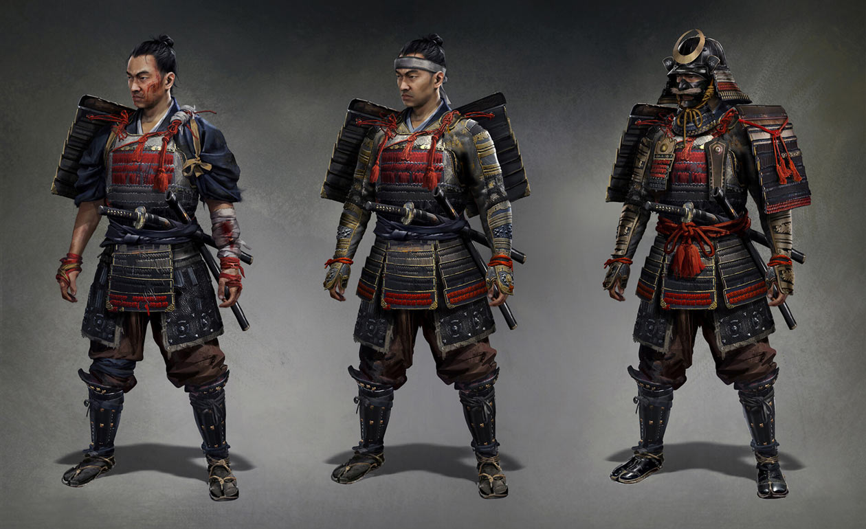 Jin's Samurai Armor Progression Art from Ghost of Tsushima