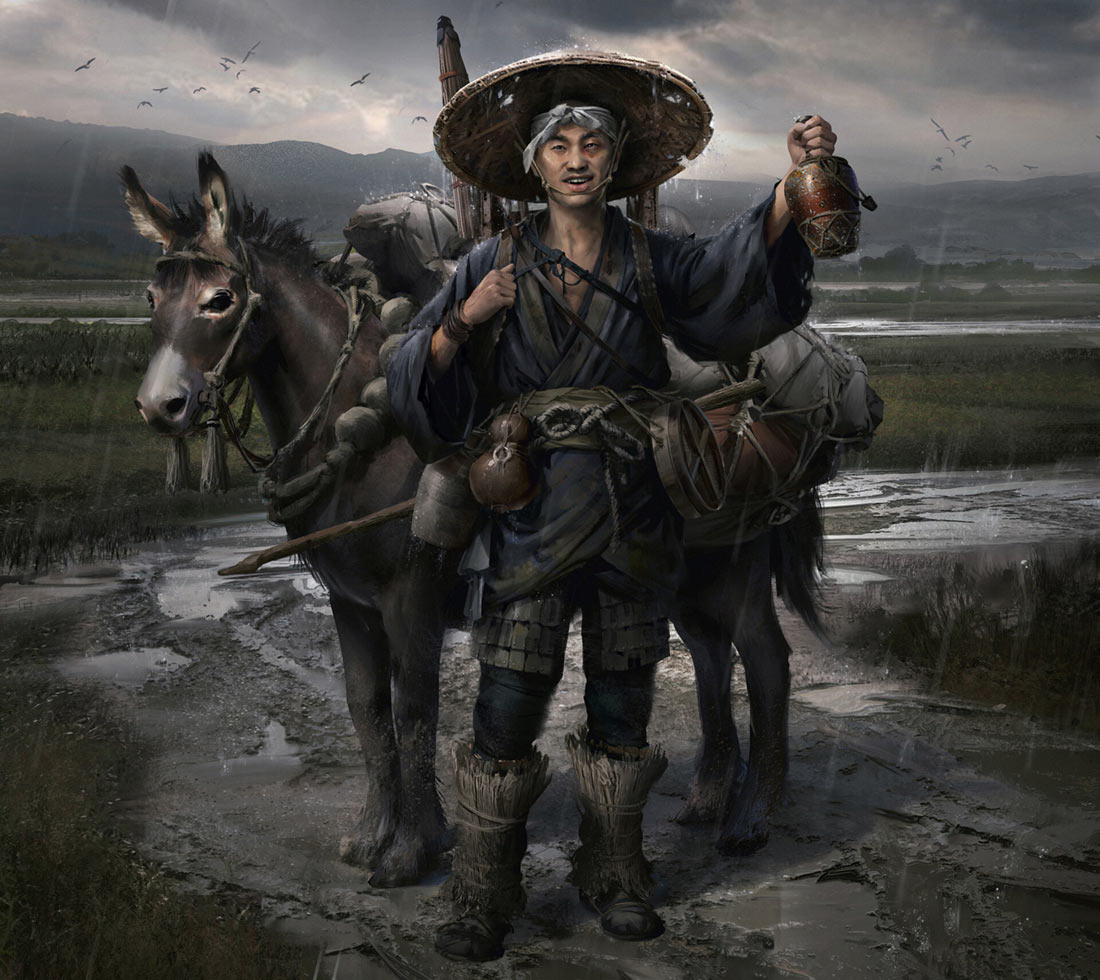 Sake Merchant Kenji in Rain Art from Ghost of Tsushima
