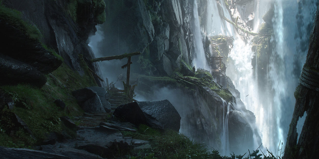 Izuhara Shrine Bridge Falls Concept Art from Ghost of Tsushima