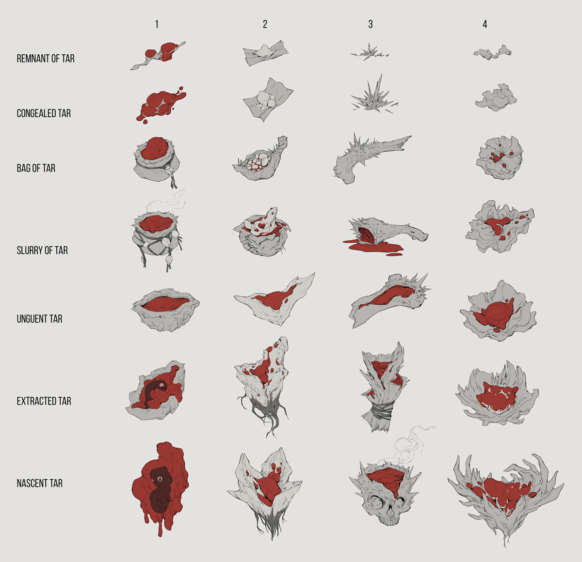 Tar Progression Sketches from Mortal Shell