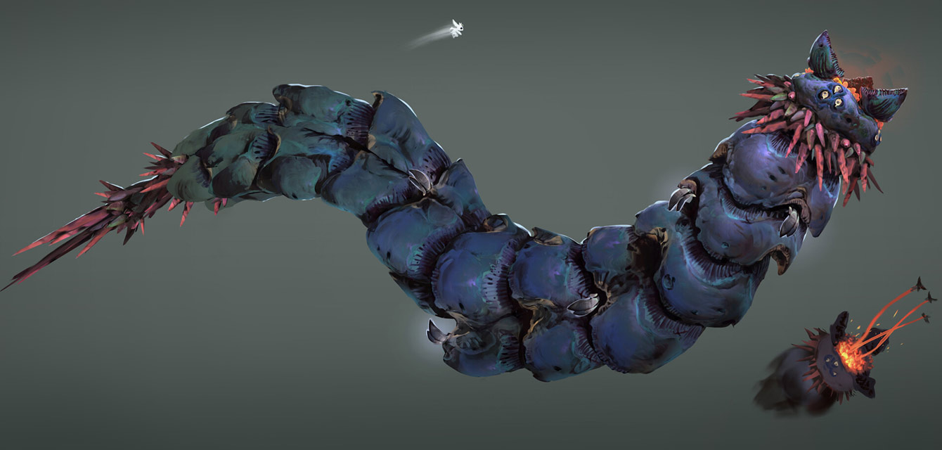 Giant Sand Worm Art from Ori and the Will of the Wisps