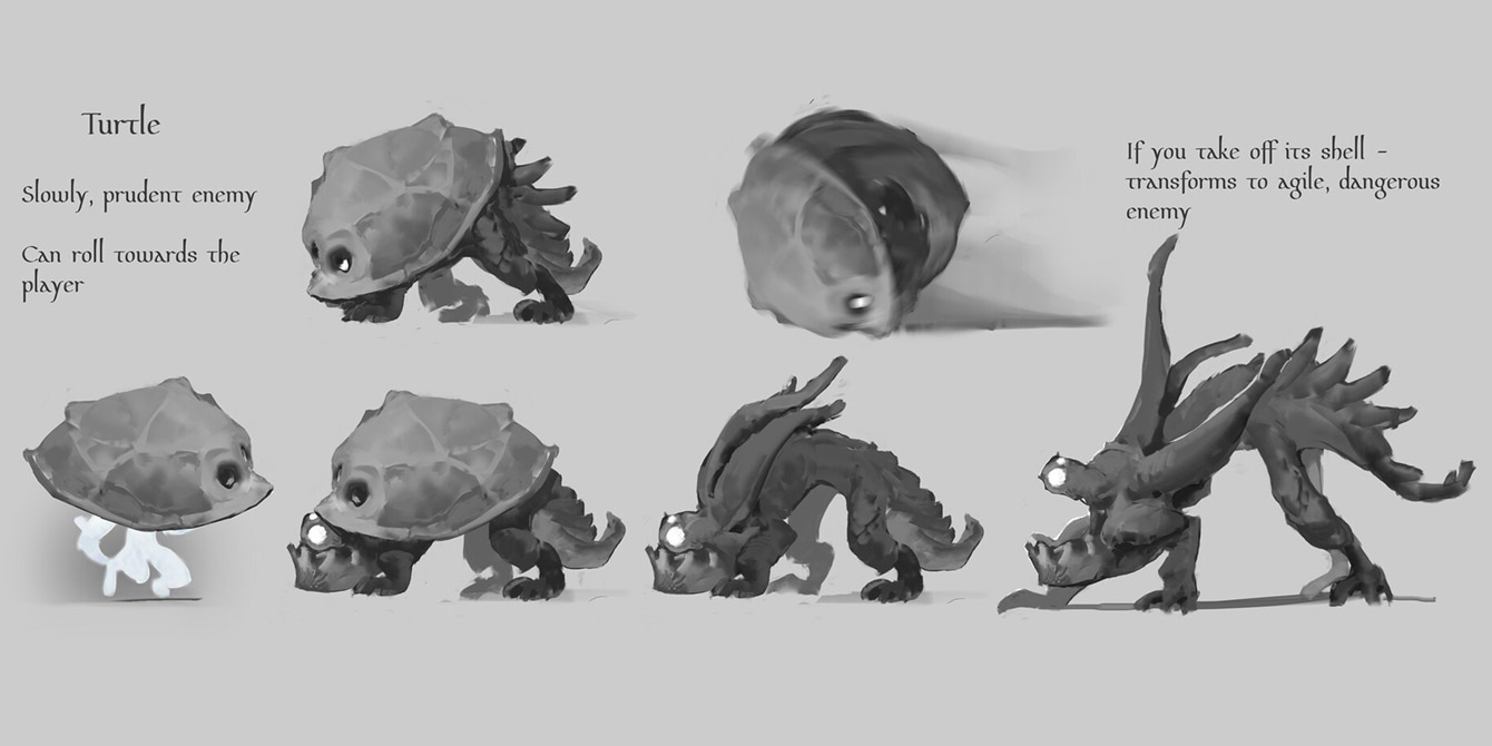 Rolling Turtle Rough Art from Ori and the Will of the Wisps