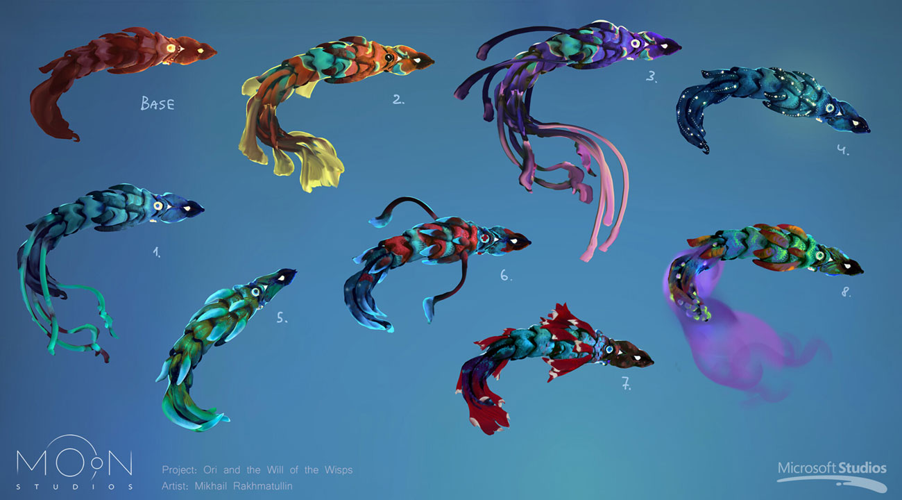 Water Worm Variants Art from Ori and the Will of the Wisps