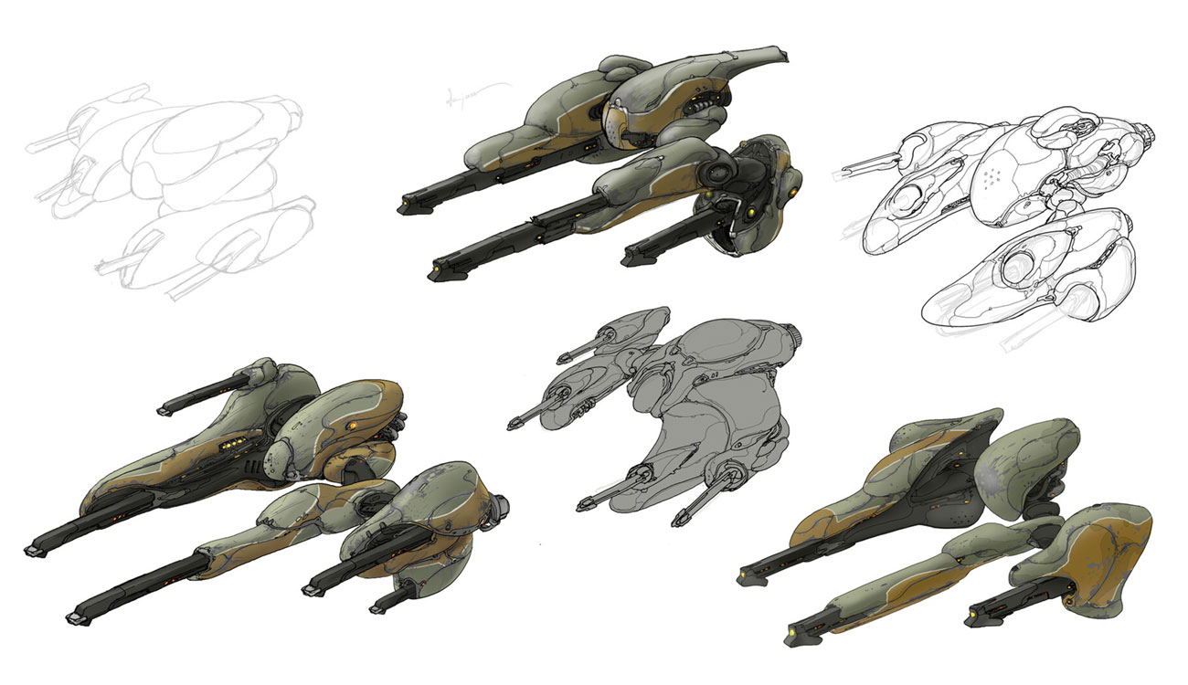 Grineer Fighter Class Ship Sketches from Warframe
