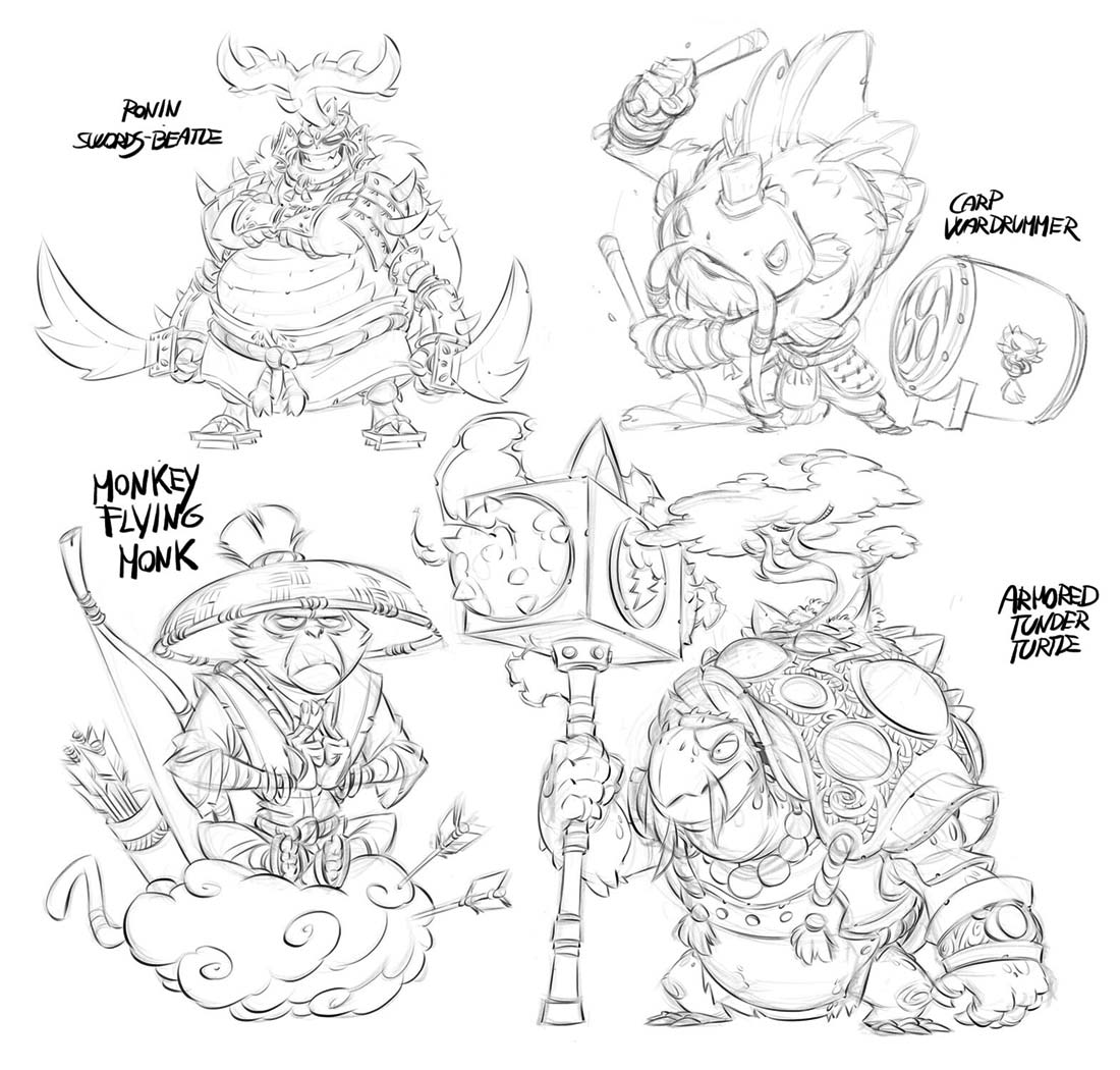 Eastern Temple Enemies Sketches from Crash Bandicoot 4: It's About Time
