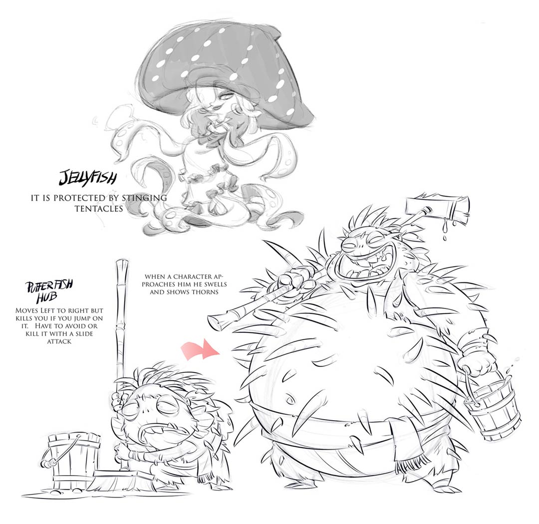 Jellyfish and Pufferfish Art from Crash Bandicoot 4: It's About Time