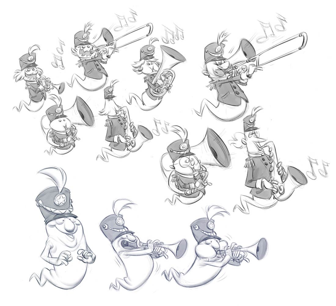 Mardi Gras Musicians Sketches from Crash Bandicoot 4: It's About Time