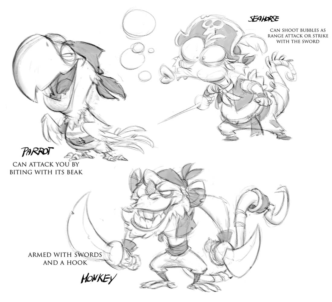 Pirate Theme Creature Sketches from Crash Bandicoot 4: It's About Time