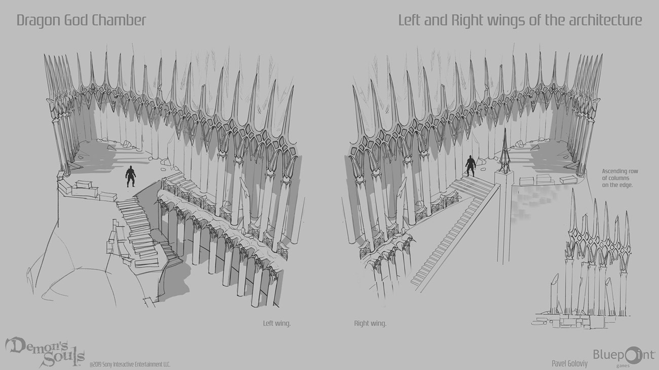 Dragon God Chamber Architecture Wings Art from Demon's Souls (2020)