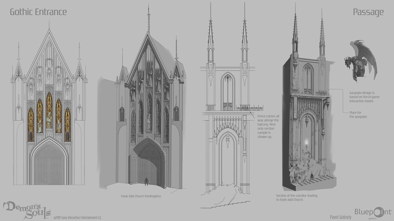Fool's Idol Church Gothic Entrance Passage from Demon's Souls (2020)