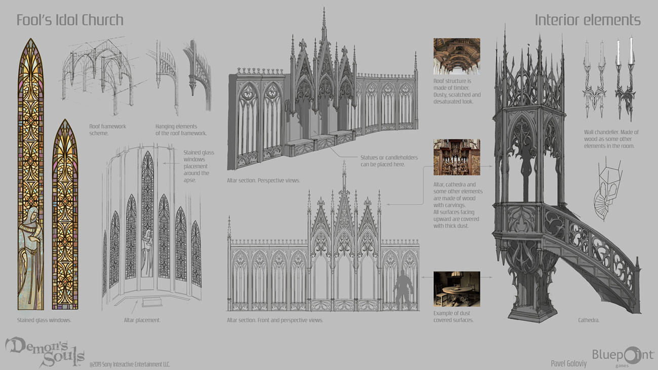 Fool's Idol Church Interior Elements Art from Demon's Souls (2020)