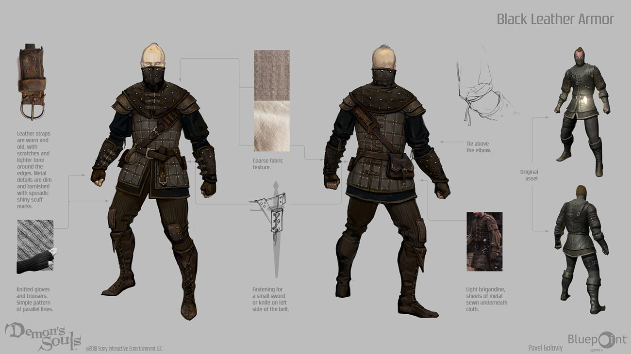 Male Black Leather Armor Art from Demon's Souls (2020)