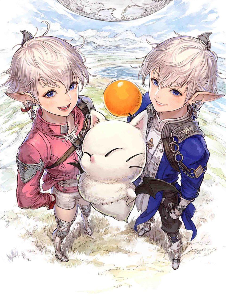 Alisaie, Alphinaud, and Moogle Art from Final Fantasy XIV: Endwalker