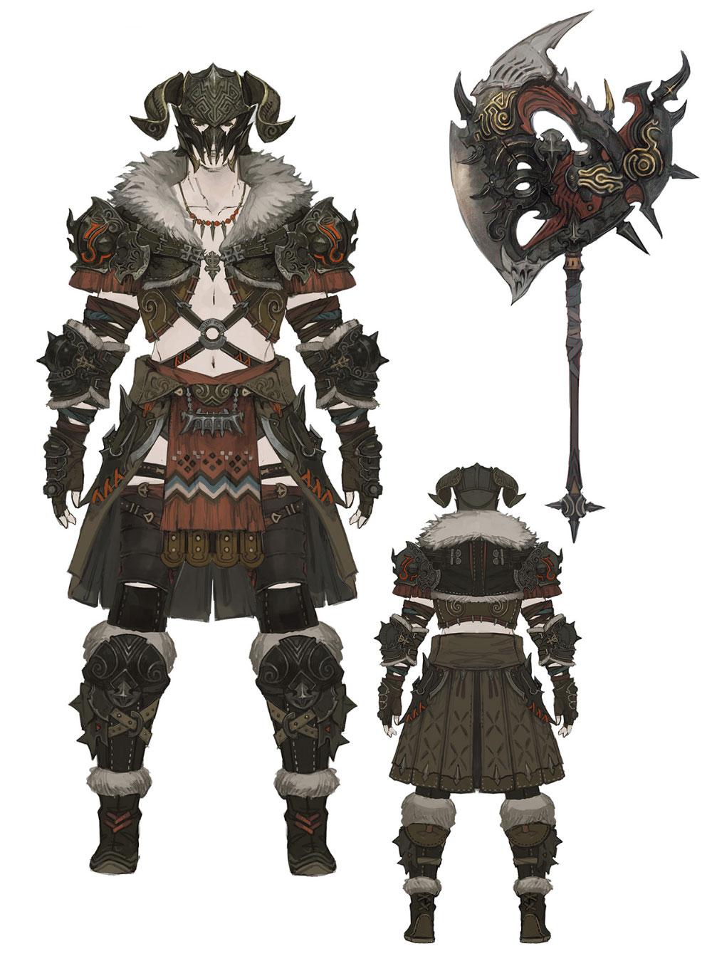 Pummeler's Armor and Gigantaxe Art from Final Fantasy XIV: Endwalker