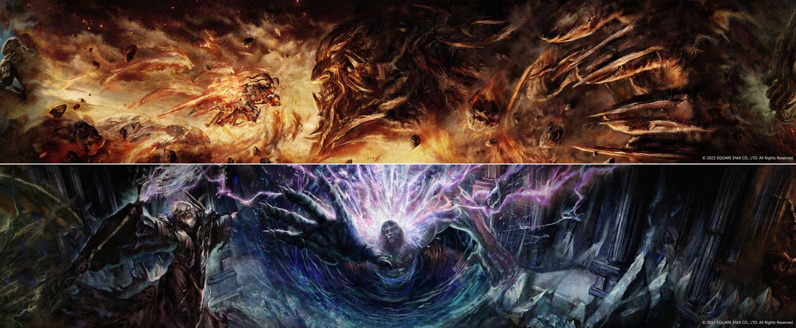 Ifrit vs Titan and Ramuh vs Typhon Art from Final Fantasy XVI