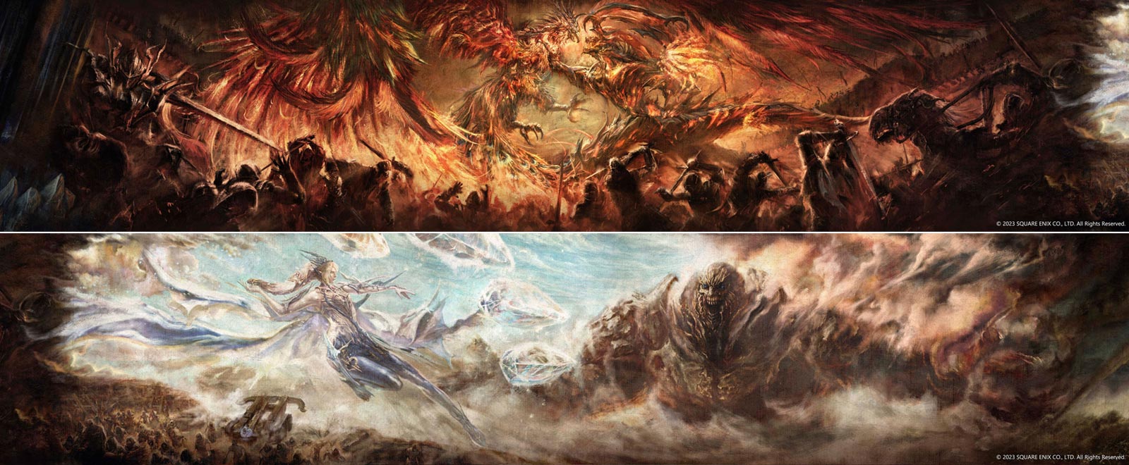 Phoenix vs Ifrit and Shiva vs Titan Art from Final Fantasy XVI
