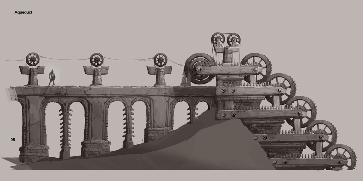 Hephaistos Region Aqueduct Concept Art from Immortals Fenyx Rising