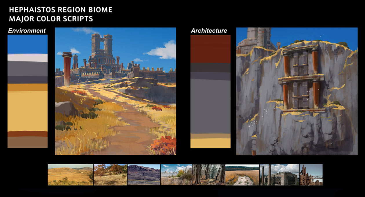 Hephaistos Region Color Scripts Art from Immortals Fenyx Rising