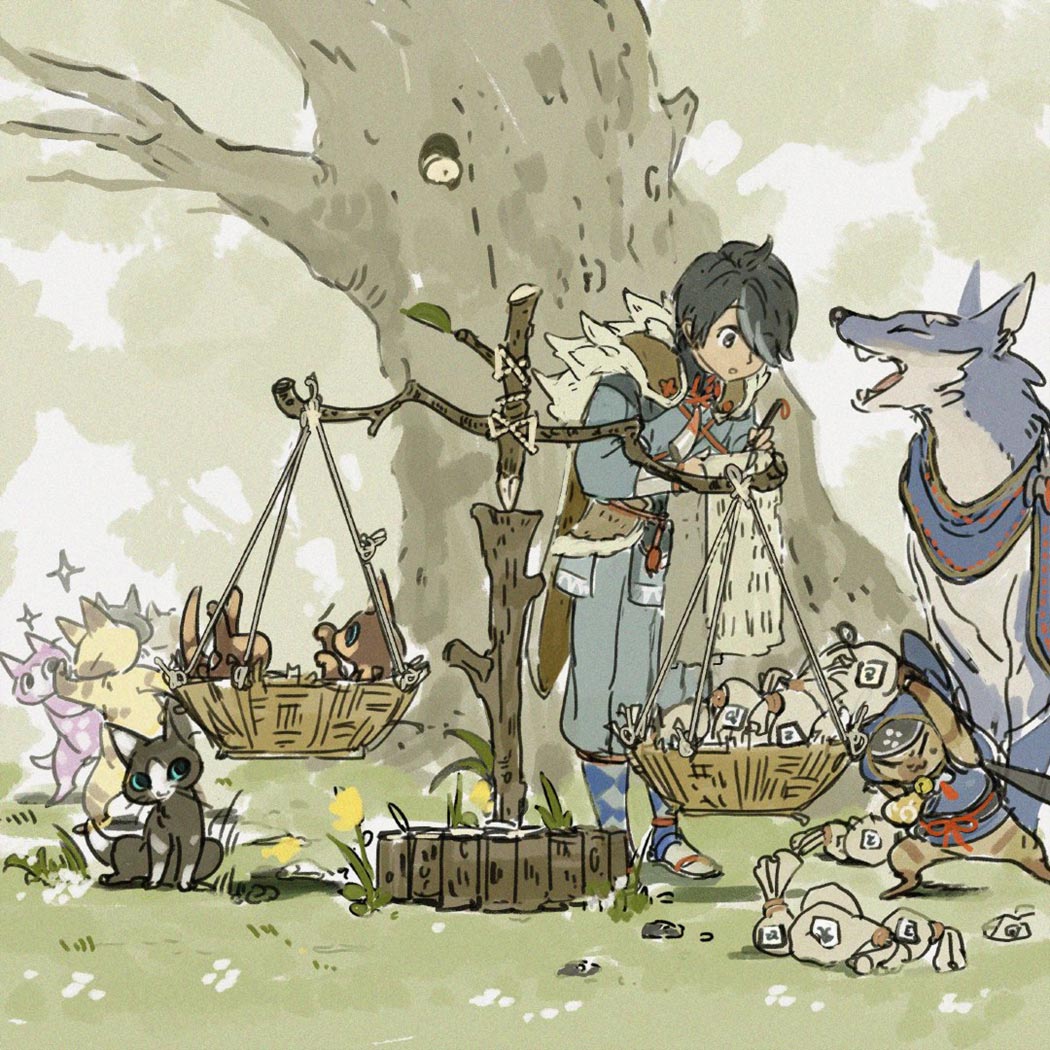 Buddy Handler Iori Weighing Palico Art from Monster Hunter Rise