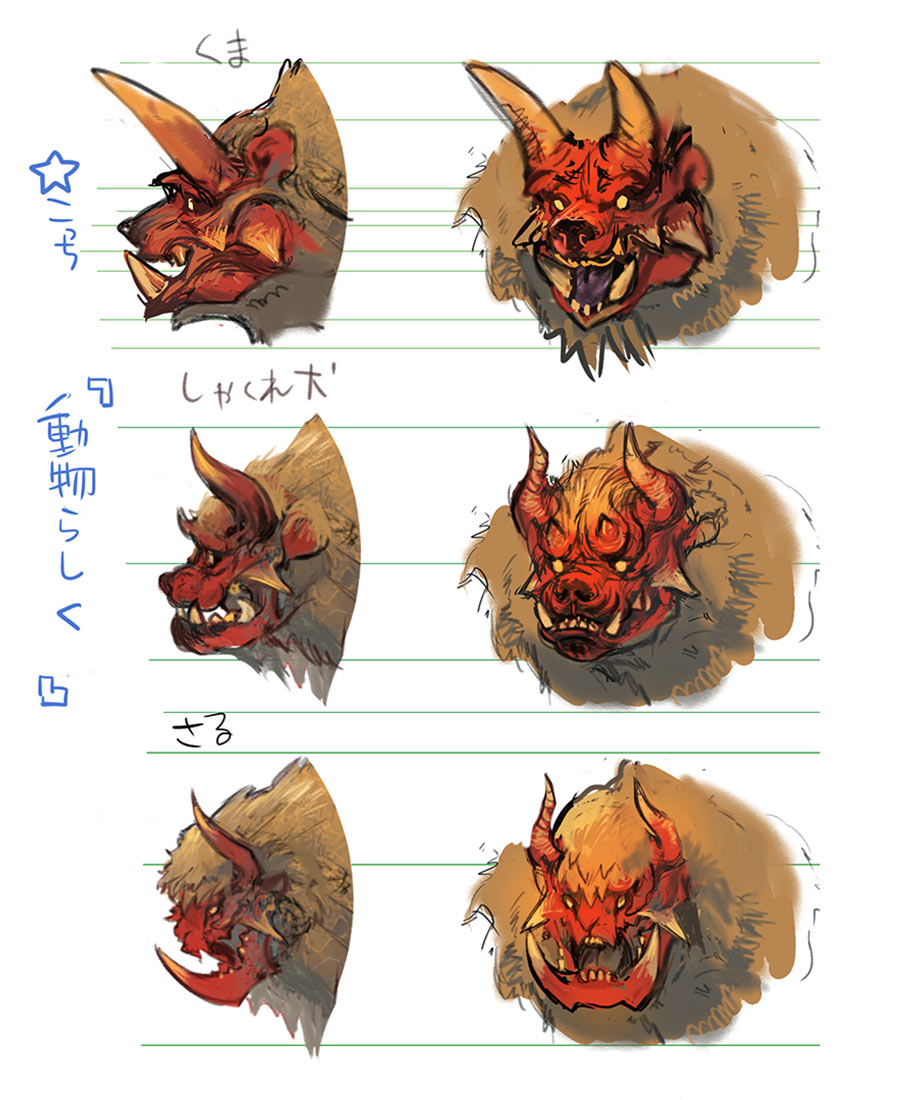 Goss Harag Early Face Designs Art from Monster Hunter Rise