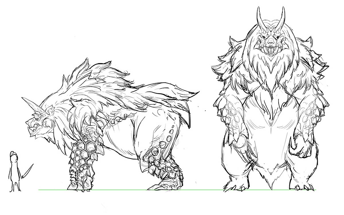 Goss Harag Early Sketches from Monster Hunter Rise