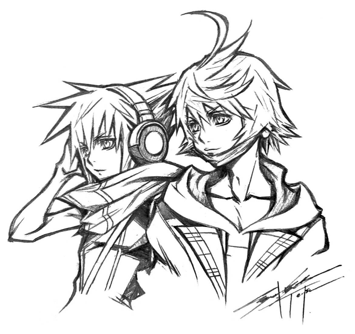 Neku and Rindo Sketch by Nomura from Neo: The World Ends with You