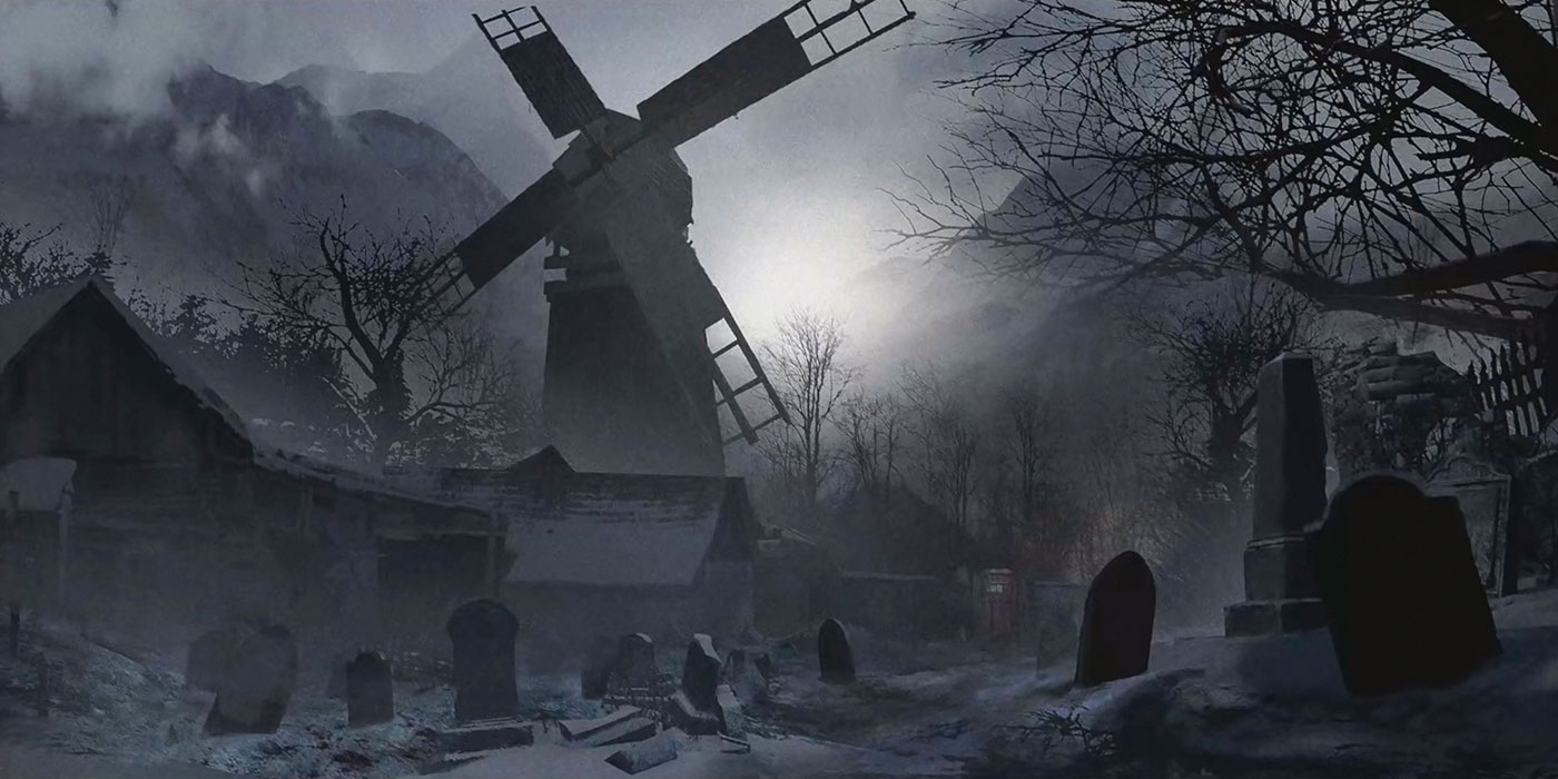 Windmill and Graveyard Art from Resident Evil Village