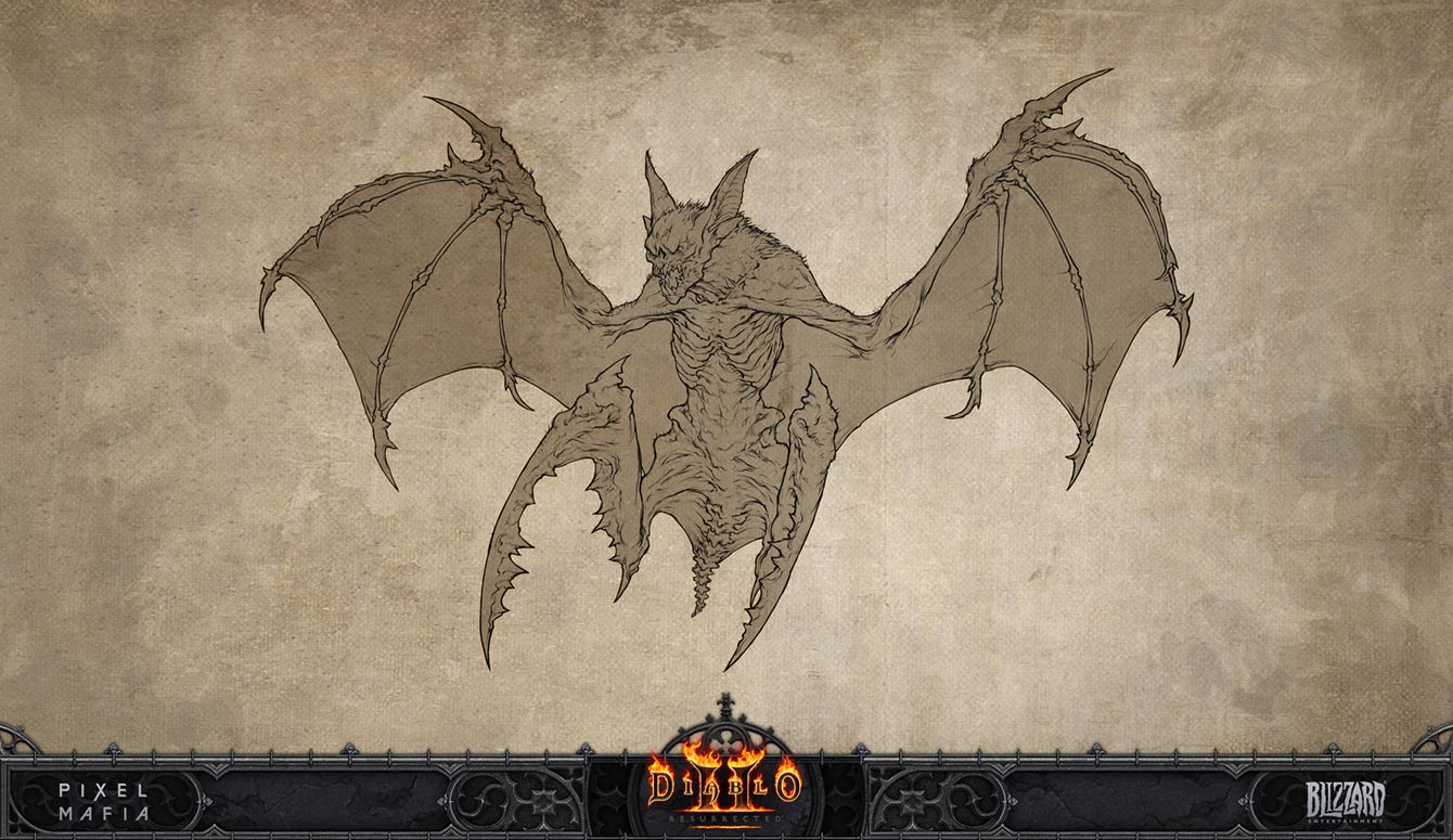 Bat Demon Line Art from Diablo II: Resurrected