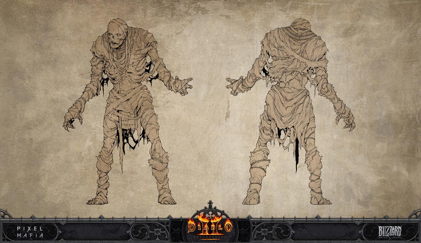Mummy Line Art from Diablo II: Resurrected